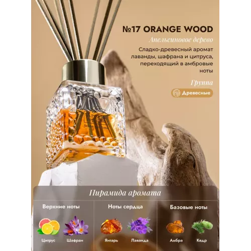 Диффузор для дома с палочками Aroma Republic №17 "Orange wood", 50 мл