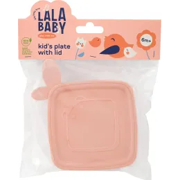 Тарелка детская с мягкой крышкой 400 мл, Lalababy Play with Me персиковая карамель