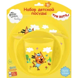 Набор детской посуды Plast Team Baby Superstar Три Кота (миска, тарелка, стаканчик, ложечка)