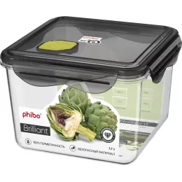 Контейнер для продуктов, заморозки и микроволновки, разные размеры Phibo Brilliant квадратный 1,7 л
