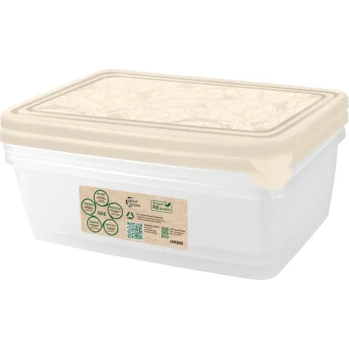 Oziq-ovqat idishlari to'plami 3x1,35L toʻgʻri toʻrtburchak Plast Team Green Republic zig'ir