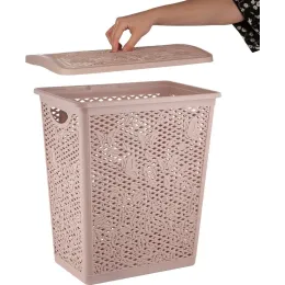 Buyumlarni saqlash savati olinadigan qopqoqlik 35L Keeplex Fiori bej topaz