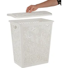 Buyumlarni saqlash savati olinadigan qopqoqlik 35L Keeplex Fiori oq bulut