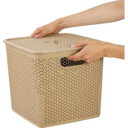 Корзина для хранения вещей со съемной крышкой 21л Keeplex Rattan морской песок