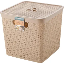 Корзина для хранения вещей со съемной крышкой 21л Keeplex Rattan морской песок
