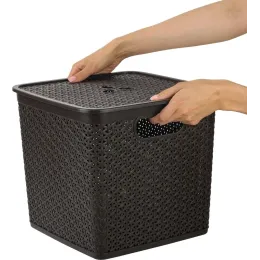 Buyumlarni saqlash savati olinadigan qopqoqlik 21L Keeplex Rattan quyuq kashtan