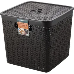 Buyumlarni saqlash savati olinadigan qopqoqlik 21L Keeplex Rattan quyuq kashtan