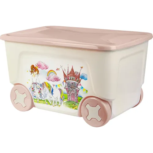 G'ildiraklardagi bolalar qutisi Plast Team Baby Play with Me, Princess 50 l pushti