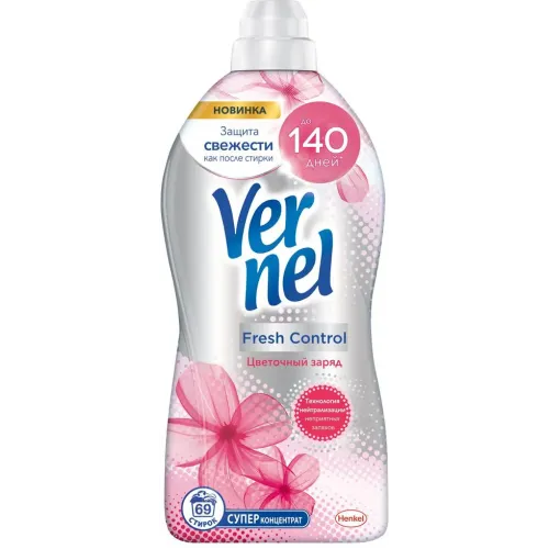 Кондиционер и ополаскиватель для белья на 69 стирок Vernel "Fresh контроль цветочный заряд", 1,74 л