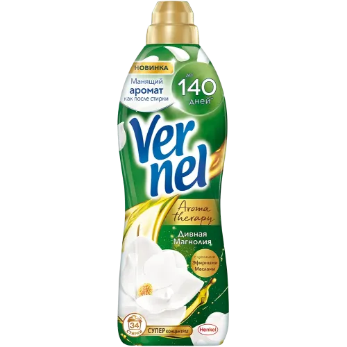 Кондиционер и ополаскиватель для белья на 34 стирки Vernel "Дивная магнолия", 0,87 л