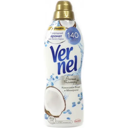 Кондиционер и ополаскиватель для белья на 34 стирок Vernel "Кокосовая вода и минералы", 0,87 л