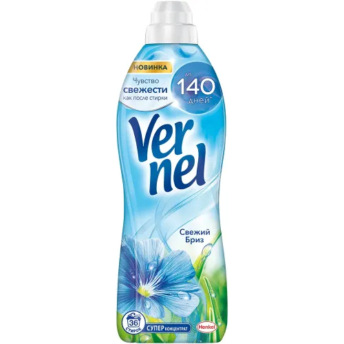 Кондиционер и ополаскиватель для белья на 36 стирки Vernel "Свежий бриз", 0,91 л