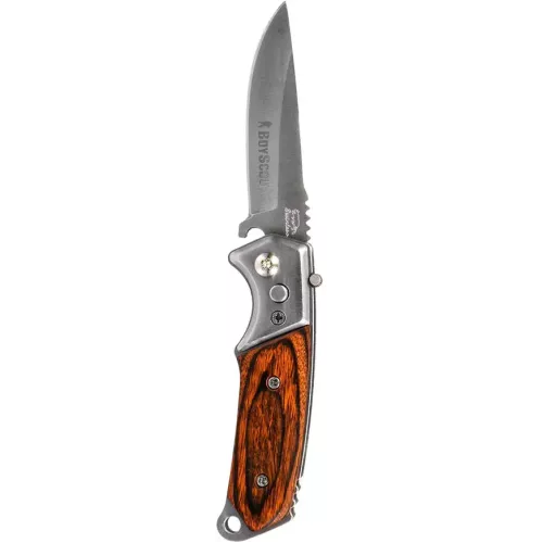 Нож складной автоматический с деревянной ручкой BoyScout 61286